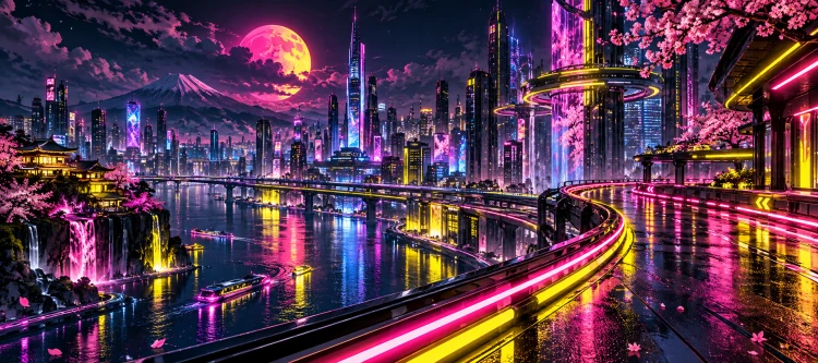 Neonowe miasto — pełna grafika maty gamingowej FunArt
